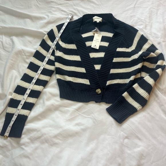 Pink Rose Blue and White Striped Cardigan Sweater - Picture 8 of 9